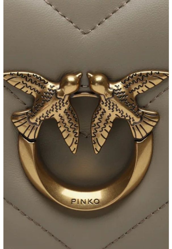 Pinko - PINKO Szarozielona kopertówka Love Click Mini. Kolor: szary. Materiał: skórzane