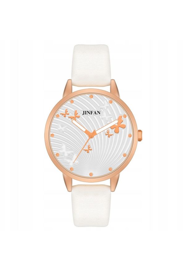 ITIMPORT - Zegarek DAMSKI Ekoskóra WYGODNY Czytelny Kwarcowy ELEGANCKI Motylki BIAŁY. Kolor: biały. Styl: elegancki