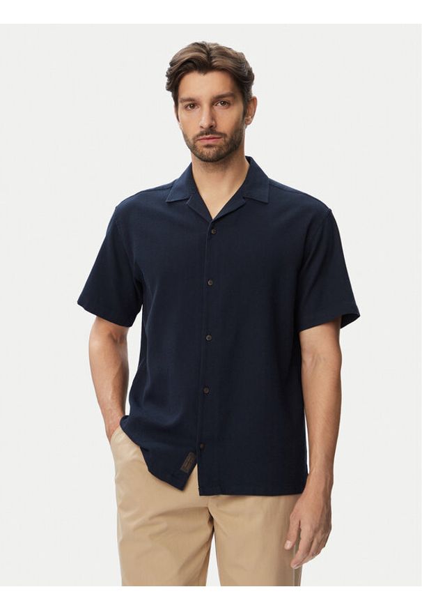 Jack & Jones Koszula Global Waffle Resort 12295551 Granatowy Relaxed Fit. Kolor: niebieski. Materiał: bawełna