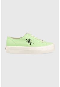 Calvin Klein Jeans tenisówki VULC FLATFORM ESSENTIAL MONO damskie kolor zielony YW0YW01030. Nosek buta: okrągły. Zapięcie: sznurówki. Kolor: zielony. Materiał: materiał. Obcas: na platformie #1
