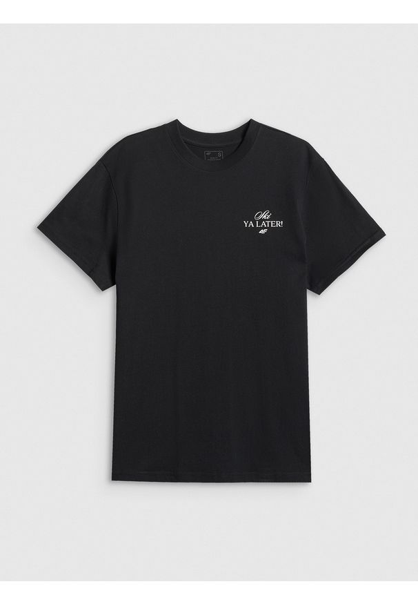 4f - 4F T-shirt loose z nadrukiem damski - czarny M. Okazja: do domu, na co dzień. Kolor: czarny. Materiał: dzianina, skóra, bawełna, materiał. Wzór: nadruk. Styl: casual