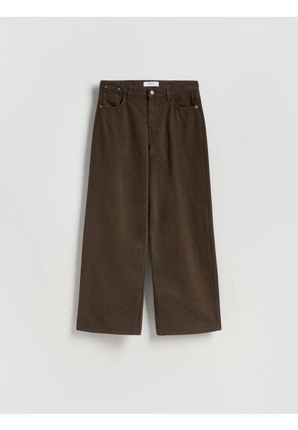 Reserved - Jeansy wide leg - brązowy. Kolor: brązowy