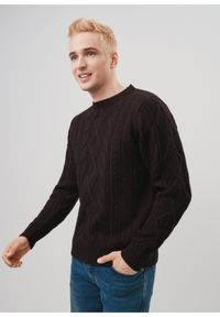 Ochnik - Czarny sweter męski. Okazja: na co dzień. Kolor: czarny. Materiał: akryl. Długość: długie. Wzór: aplikacja. Styl: casual #1