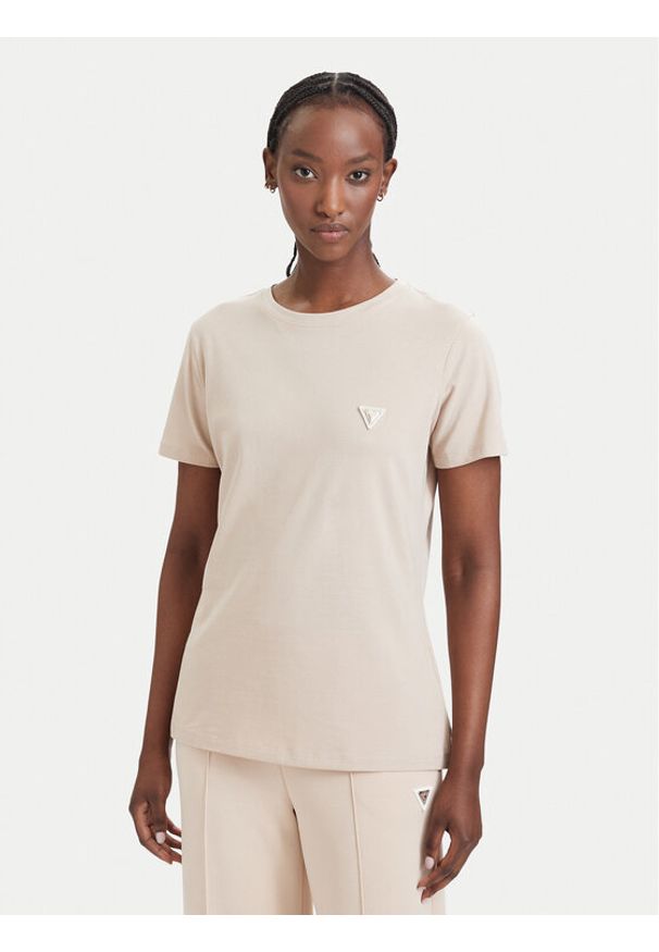 Guess T-Shirt V4YI09 J1314 Beżowy Regular Fit. Kolor: beżowy. Materiał: bawełna