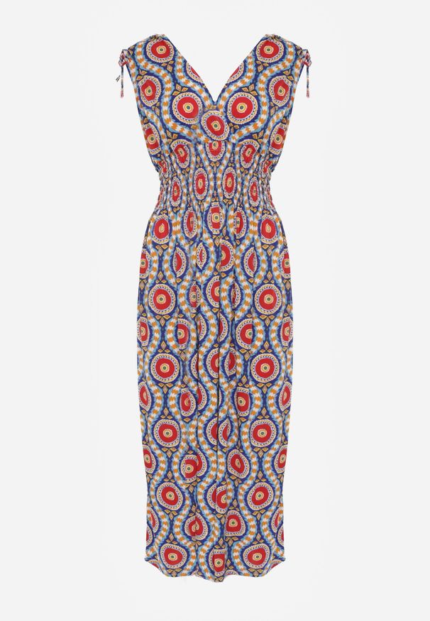 Born2be - Niebiesko-Czerwona Rozkloszowana Sukienka Maxi z Gumką w Pasie Branna. Kolor: niebieski. Długość: maxi