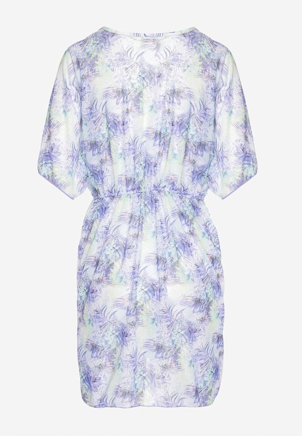 Renee - Fioletowa Narzutka Plażowa z Wiązaniem w Kwiatowy Wzór Mevelaura. Okazja: na plażę. Kolor: fioletowy. Wzór: kwiaty. Sezon: lato