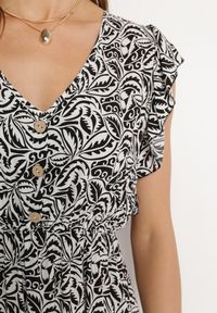 Born2be - Czarna Sukienka Bawełniana z Gumką w Talii i Mozaikowym Wzorem Indaria. Kolor: czarny. Materiał: bawełna #5