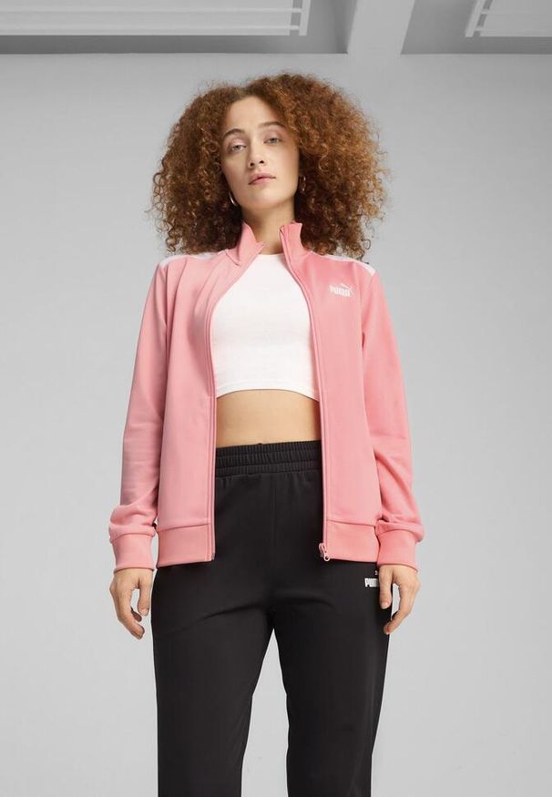 Puma - Damski dres z poliestru PUMA Pink Fruit. Kolor: różowy. Materiał: dresówka, poliester. Wzór: nadruk