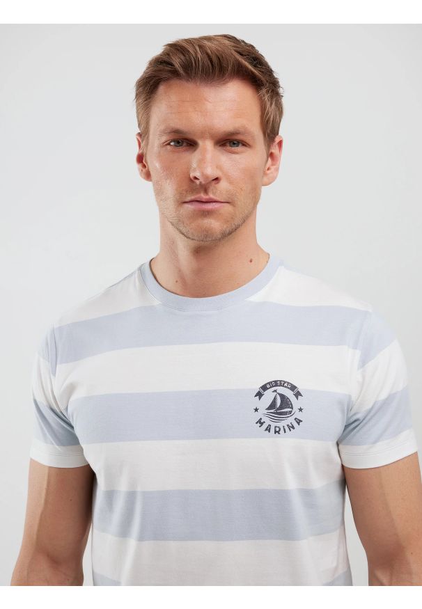 Big-Star - Koszulka męska w paski biało-niebieska Remir 400. Kolor: niebieski. Materiał: jeans, dzianina, bawełna. Wzór: paski. Sezon: lato