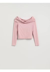 Reserved - Longsleeve z modalem - pastelowy róż. Kolor: różowy. Materiał: dzianina, bawełna. Długość rękawa: długi rękaw