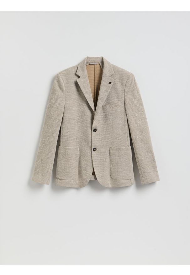 Reserved - Dzianinowa marynarka slim fit - beżowy. Kolor: beżowy. Materiał: dzianina