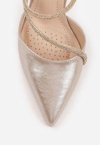 Renee - Złote Czółenka VICES na Słupku z Eleganckimi Paseczkami z Cyrkoniami Sirevianna. Zapięcie: pasek. Kolor: złoty. Materiał: satyna. Obcas: na słupku. Styl: elegancki #5