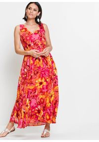 Długa sukienka szyfonowa bonprix ciemnoróżowy z nadrukiem. Kolor: różowy. Materiał: szyfon. Wzór: nadruk. Styl: elegancki. Długość: maxi #5