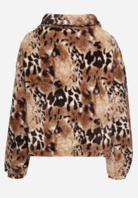 Born2be - Czarno-Beżowa Futerkowa Kurtka ze Ściągaczami i Kołnierzykiem w Animal Print Fortilia. Okazja: na spacer. Kolor: czarny. Materiał: futro, jeans, materiał. Długość rękawa: długi rękaw. Długość: długie. Wzór: nadruk. Styl: elegancki #2
