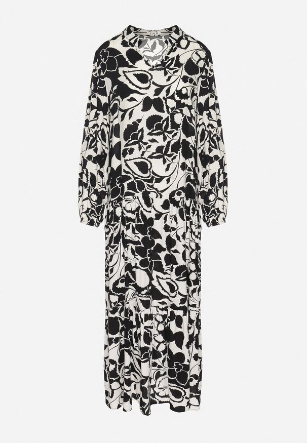 Born2be - Czarna Sukienka z Wiskozy o Pudełkowym Kroju w Kwiatowy Wzór Ridiana. Okazja: na co dzień. Typ kołnierza: dekolt w kształcie V. Kolor: czarny. Materiał: wiskoza. Wzór: kwiaty. Styl: casual