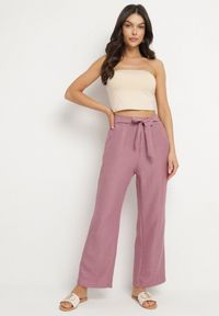 Born2be - Ciemnoróżowe Spodnie o Szerokim Kroju z Wiązaniem i Gumką w Pasie Miravenia. Okazja: na co dzień. Kolor: różowy. Styl: elegancki, casual #3