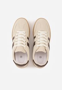 Renee - Beżowo-Brązowe Sneakersy Typu Tenisówki Ozdobione Paskami po Bokach Fefia. Okazja: na co dzień. Zapięcie: pasek. Kolor: beżowy. Materiał: jeans. Wzór: aplikacja. Sezon: wiosna #9