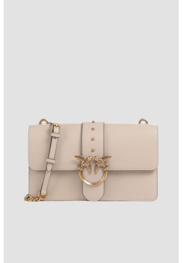 Pinko - PINKO Beżowa skórzana damska torebka listonoszka Love One Classic ST.. Kolor: beżowy. Materiał: skórzane. Styl: elegancki