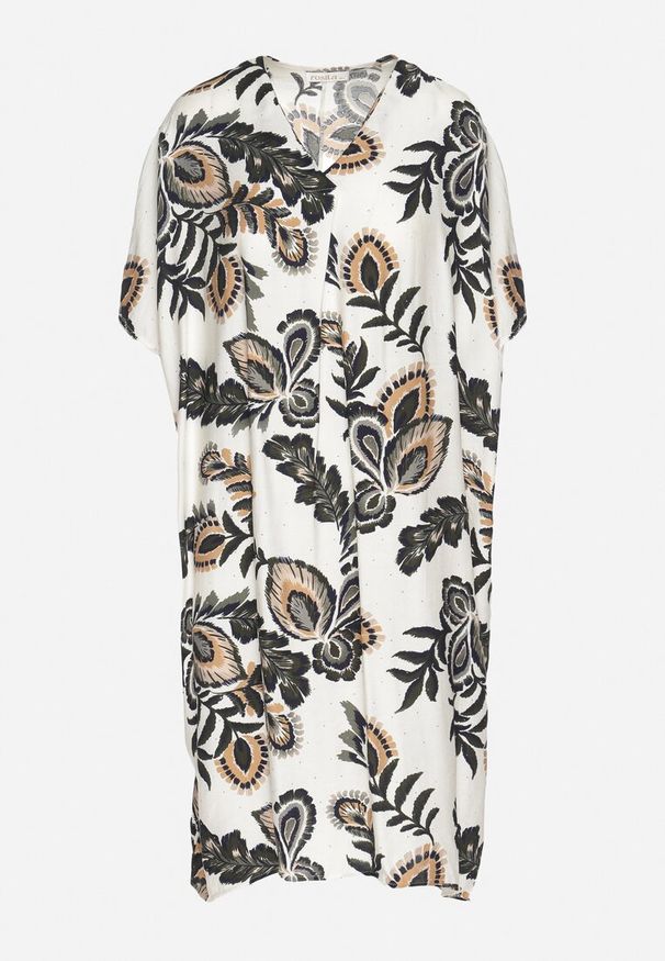 Born2be - Ciemnozielona Sukienka z Lnem i Wiskozą Ozdobiona Cyrkoniami Sadelune. Okazja: na co dzień. Typ kołnierza: dekolt w serek. Kolor: zielony. Materiał: wiskoza, len. Wzór: aplikacja. Styl: elegancki, casual, klasyczny