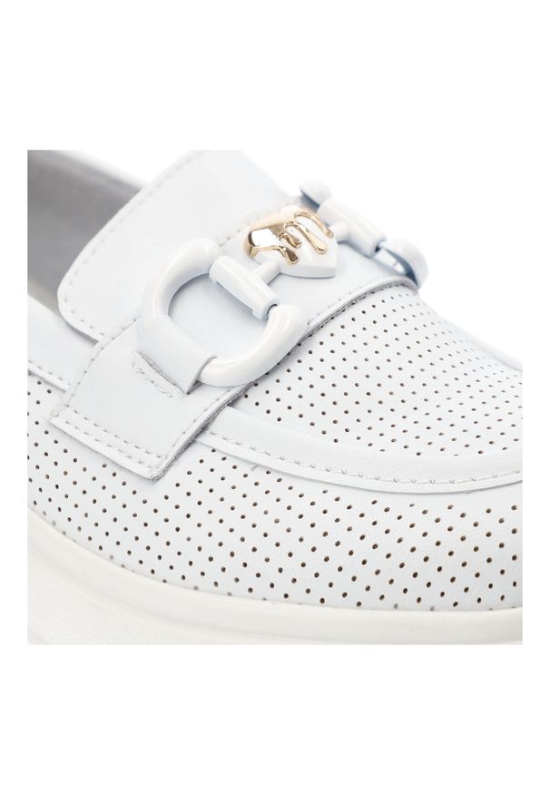 Białe Mokasyny S.Barski Modne Obuwie Damskie. Kolor: biały. Materiał: skóra. Obcas: na platformie. Styl: elegancki, klasyczny