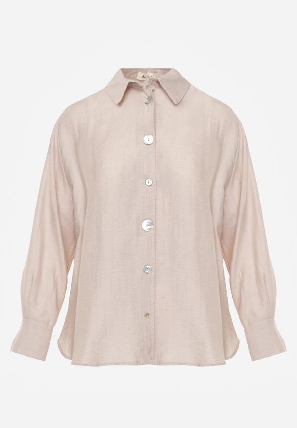 Born2be - Beżowa Koszula Oversize z Wiskozą i Lnem Zdobiona Nieregularnymi Guzikami Inisera. Okazja: na co dzień, do pracy. Typ kołnierza: kołnierzyk klasyczny. Kolor: beżowy. Materiał: wiskoza, len. Długość: długie. Wzór: aplikacja. Styl: casual, klasyczny, elegancki