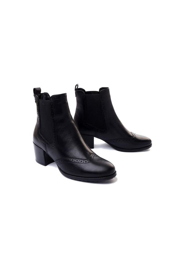 Tamaris - TAMARIS 25005-27 003 black leather, botki/sztyblety damskie. Kolor: czarny. Materiał: skóra, guma, polar, materiał. Szerokość cholewki: normalna. Obcas: na obcasie. Wysokość obcasa: średni