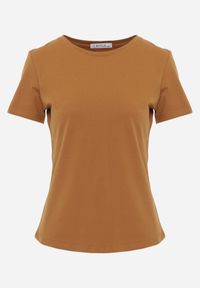 Born2be - Brązowy Bawełniany T-shirt w Klasycznym Stylu Nedila. Kolor: brązowy. Materiał: bawełna. Długość: długie. Styl: klasyczny #5