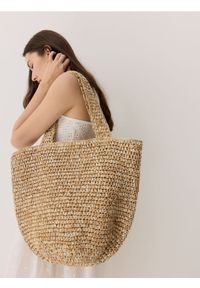Reserved - Pleciona torebka shopper - beżowy. Kolor: beżowy #1