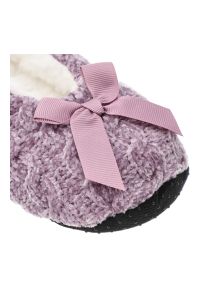 Fioletowe Ciepłe Bambosze Damskie Moraj. Okazja: do domu. Kolor: fioletowy. Materiał: dzianina, futro, guma. Szerokość cholewki: normalna. Wzór: gładki. Sezon: zima, jesień #4