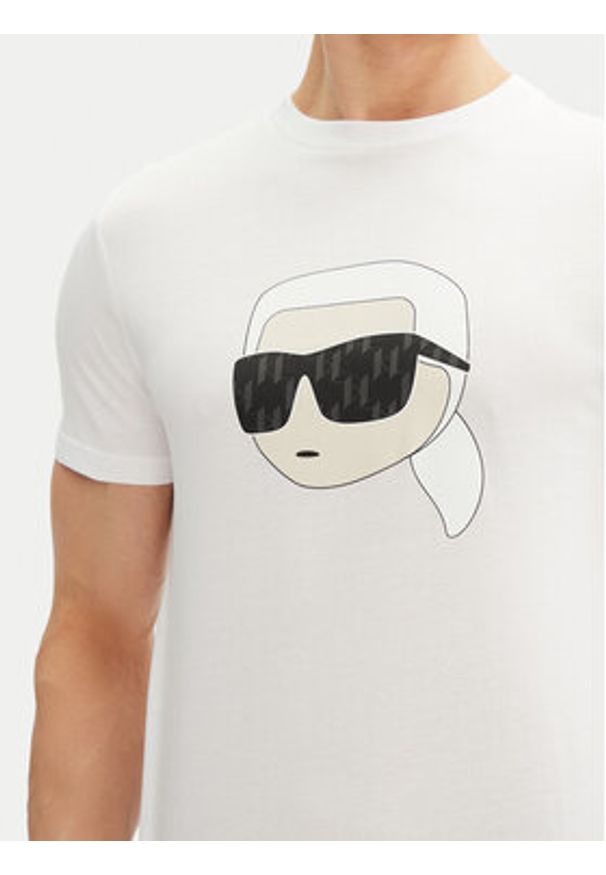 Karl Lagerfeld - KARL LAGERFELD T-Shirt 755073 552251 Biały Regular Fit. Typ kołnierza: dekolt w karo. Kolor: biały. Materiał: bawełna