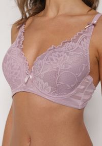 Born2be - Fioletowy Biustonosz Koronkowy z Kokardkami Themikaia. Kolor: fioletowy. Materiał: koronka #6