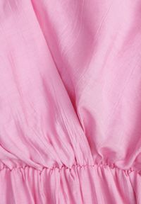 Born2be - Różowa Sukienka Typu Bombka Ozdobiona Wiązaniami przy Ramionach Cassara. Okazja: na co dzień, na spacer. Kolor: różowy. Materiał: mesh. Wzór: aplikacja. Typ sukienki: bombki. Styl: casual, elegancki #2