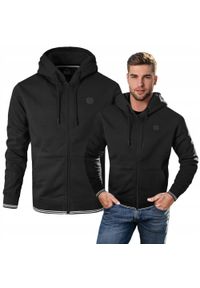 Rozpinana Bluza Męska z Kapturem - Pako Jeans - Czarna. Typ kołnierza: kaptur. Kolor: czarny. Materiał: poliester, bawełna. Styl: klasyczny #6