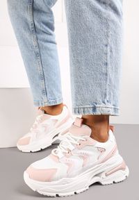 Renee - Biało-Różowe Sneakersy na Grubej Podeszwie z Metalicznymi Wstawkami Seta. Okazja: na co dzień. Kolor: różowy #5