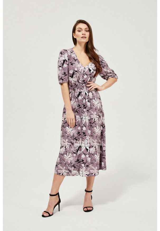 Sukienka MOODO w kwiaty, retro, na co dzień