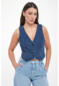 Liu Jo - Kamizelka damska jeansowa z cyrkoniami LIU JO. Materiał: jeans #1