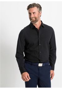 bonprix - Koszula ze stretchem Slim Fit. Kolor: czarny. Materiał: materiał. Długość rękawa: długi rękaw. Długość: długie #1