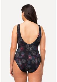ULLA POPKEN - Damski Kostium kąpielowy meduza bez miękkich miseczek ze ściągaczami. Kolekcja: plus size. Kolor: czarny. Materiał: poliester, elastan, poliamid, materiał