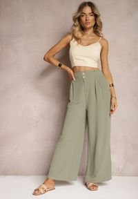 Renee - Ciemnozielone Spodnie w Stylu Alladynek High Waist Wykończone Gumką w Pasie Riselma. Okazja: na co dzień. Stan: podwyższony. Kolor: zielony. Styl: sportowy, casual #5