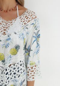 Born2be - Biała Tunika Maxence. Kolor: biały. Materiał: materiał, bawełna. Wzór: kolorowy, ażurowy, aplikacja. Styl: boho, wakacyjny #6