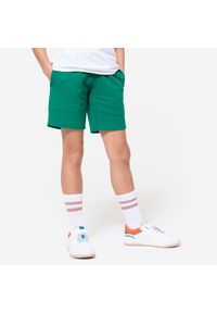 DOMYOS - Spodenki sportowe dla dzieci Decathlon. Okazja: na co dzień. Kolor: zielony. Materiał: bawełna, materiał, poliester, elastan. Styl: sportowy