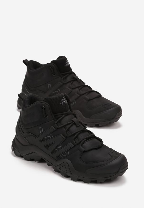 Born2be - Czarne Buty Trekkingowe na Płaskiej Podeszwie z Protektorem i Cholewką za Kostkę Nabythi. Wysokość cholewki: za kostkę. Kolor: czarny. Szerokość cholewki: normalna. Obcas: na płaskiej podeszwie