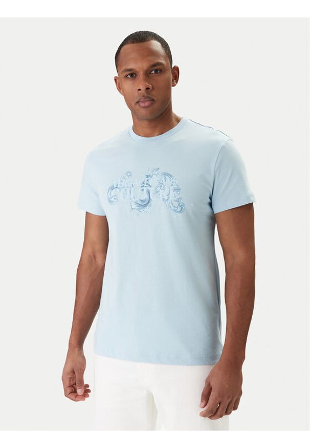 Versace Jeans Couture T-Shirt 80GAHE02 CJ00E Niebieski Regular Fit. Kolor: niebieski. Materiał: bawełna