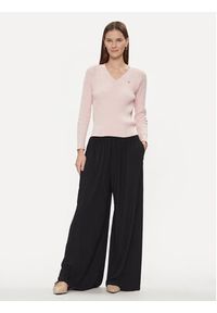 TOMMY HILFIGER - Tommy Hilfiger Sweter Co Cable V-Nk Sweater WW0WW40674 Różowy Regular Fit. Kolor: różowy. Materiał: bawełna #3