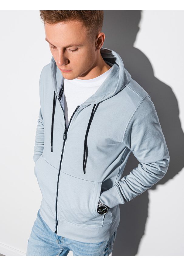 Ombre Clothing - Bluza męska rozpinana z kapturem B1152 - błękitna - XXL. Typ kołnierza: kaptur. Kolor: niebieski. Materiał: bawełna, poliester
