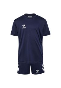Zestaw dziecięcy koszulka i spodenki Hummel Logo. Kolor: niebieski. Materiał: dresówka. Styl: sportowy, młodzieżowy #1