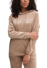 Guess - GUESS Brązowa welurowa damska bluza Couture. Kolor: brązowy. Materiał: welur #5
