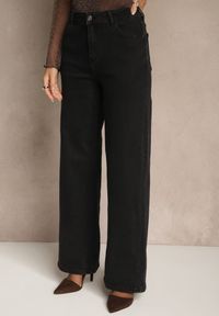 Renee - Czarne Szerokie Jeansy Regular Waist Isovena. Kolor: czarny. Wzór: aplikacja. Styl: elegancki #5