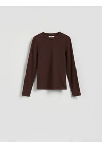 Reserved - Longsleeve w prążek - ciemnobrązowy. Kolor: brązowy. Materiał: bawełna. Długość rękawa: długi rękaw. Wzór: prążki
