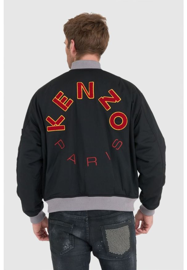 Kenzo - KENZO Czarna kurtka bomberka męska z vintage logo, Rozmiar L. Kolor: czarny. Styl: vintage